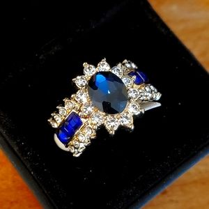 Joancee NIB Sterling Blue Sapphire Halo Cocktail Ring Sz. 9